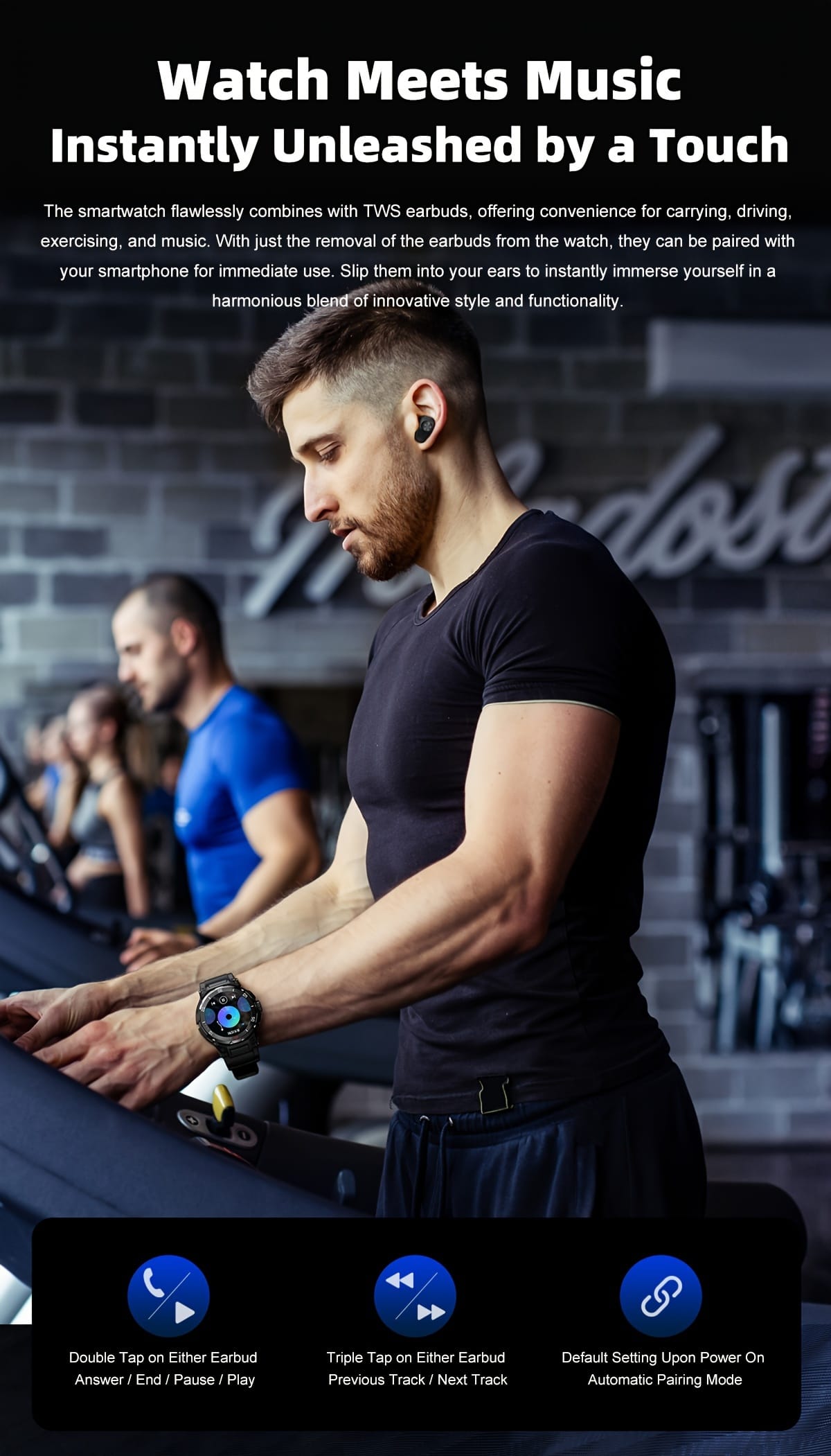 2024 New 3 in 1 Smart Watch with Earbuds, 1.46-inch HD Screen, Call Answering/Speaker, USB Charging, ABS Body, Synthetic Rubber Strap, Wireless, Rechargeable Lithium Battery-Polymer, for iOS & Android, Long Time Standby, Sports Fitness Tracker, IPX7, Call Answering Function, Wireless Calls, IPX8 Rating, Smart Watch for Android Phone