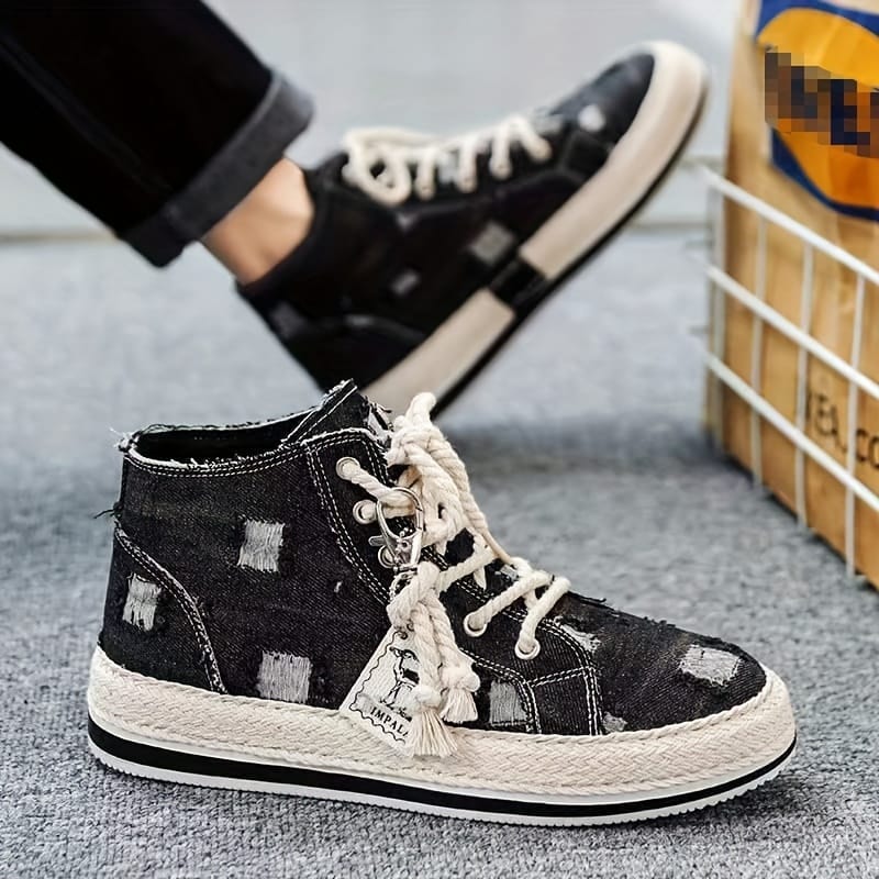 Men's Vintage Retro High Top Skateboard Shoes, Comfy Non Slip Casual Lace Up Canvas Sneakers For Men's Outdoor Activities