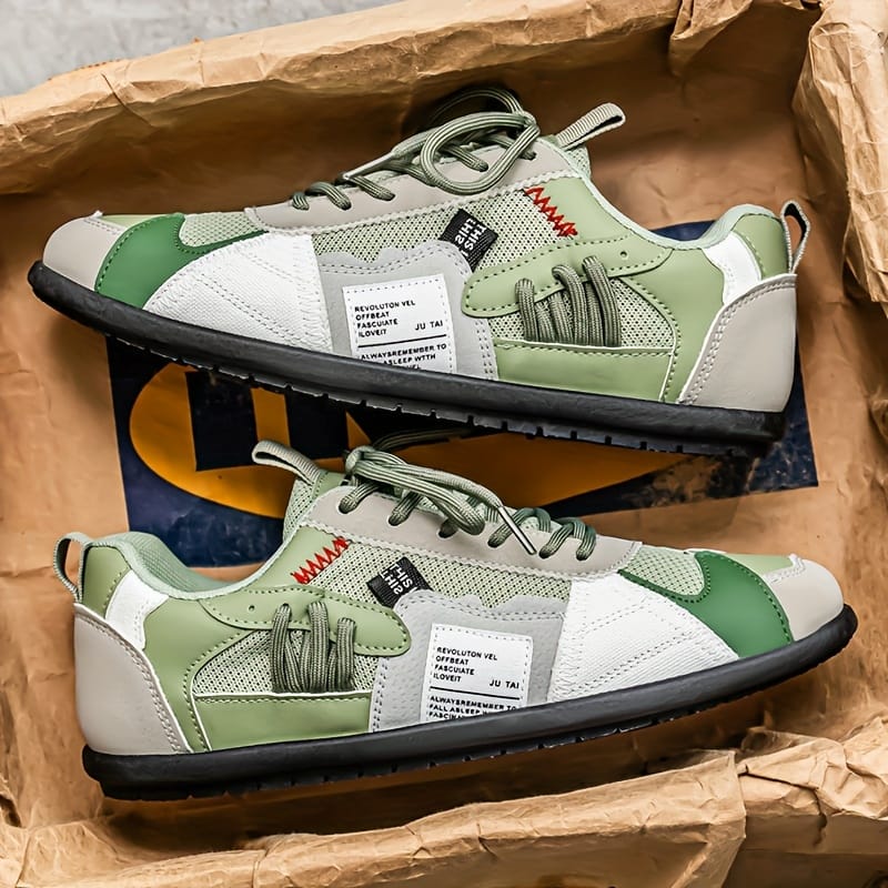 KOONEXY Men'S Stylish Low-Top Sneakers - Vibrant Teal, Yellow & Orange Color Block Design, Breathable Fabric & Faux Upper, Durable PVC Sole, Lace-Up Casual Shoes for All-Season Comfort, Casual Footwear | Colorblock Sneakers | Comfortable Fit