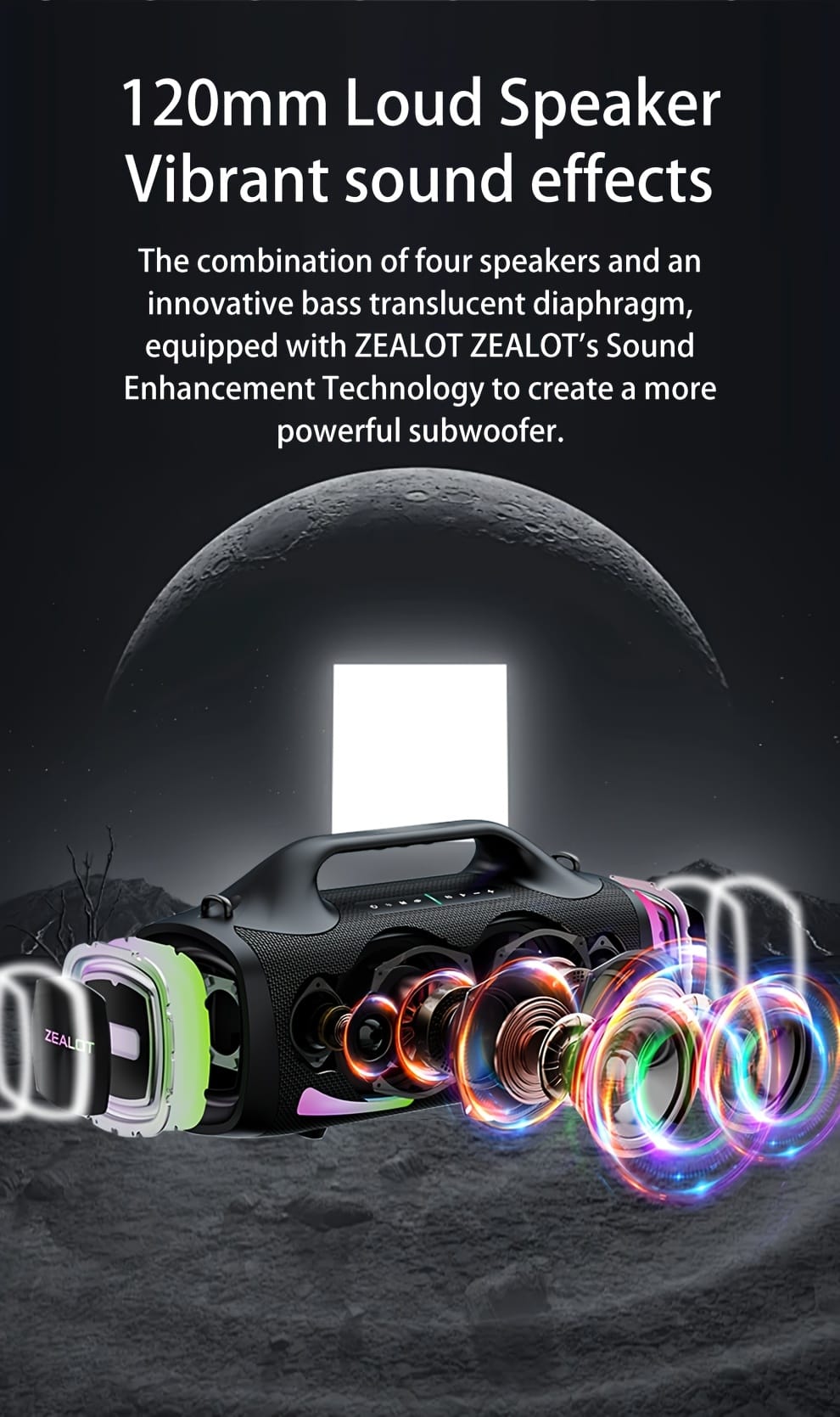 ZEALOT S79 Wireless Speakers, Outdoor Portable Subwoofer Speaker, IPX 5, Wireless Speaker, Dual Pairing, Long Battery Life, 36Hours Playtime Loud Stereo, Booming Bass. Charging Cable, Connect with Mobile Phone/Tablet/TV. for Home, Car, Outdoor, Camping, PartyBox.