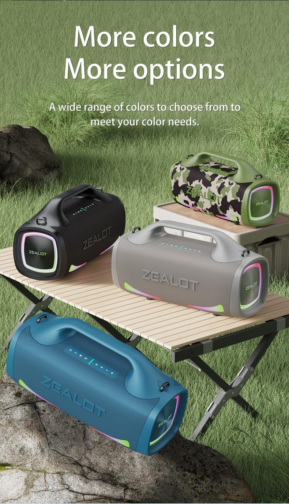 ZEALOT S79 Wireless Speakers, Outdoor Portable Subwoofer Speaker, IPX 5, Wireless Speaker, Dual Pairing, Long Battery Life, 36Hours Playtime Loud Stereo, Booming Bass. Charging Cable, Connect with Mobile Phone/Tablet/TV. for Home, Car, Outdoor, Camping, PartyBox.