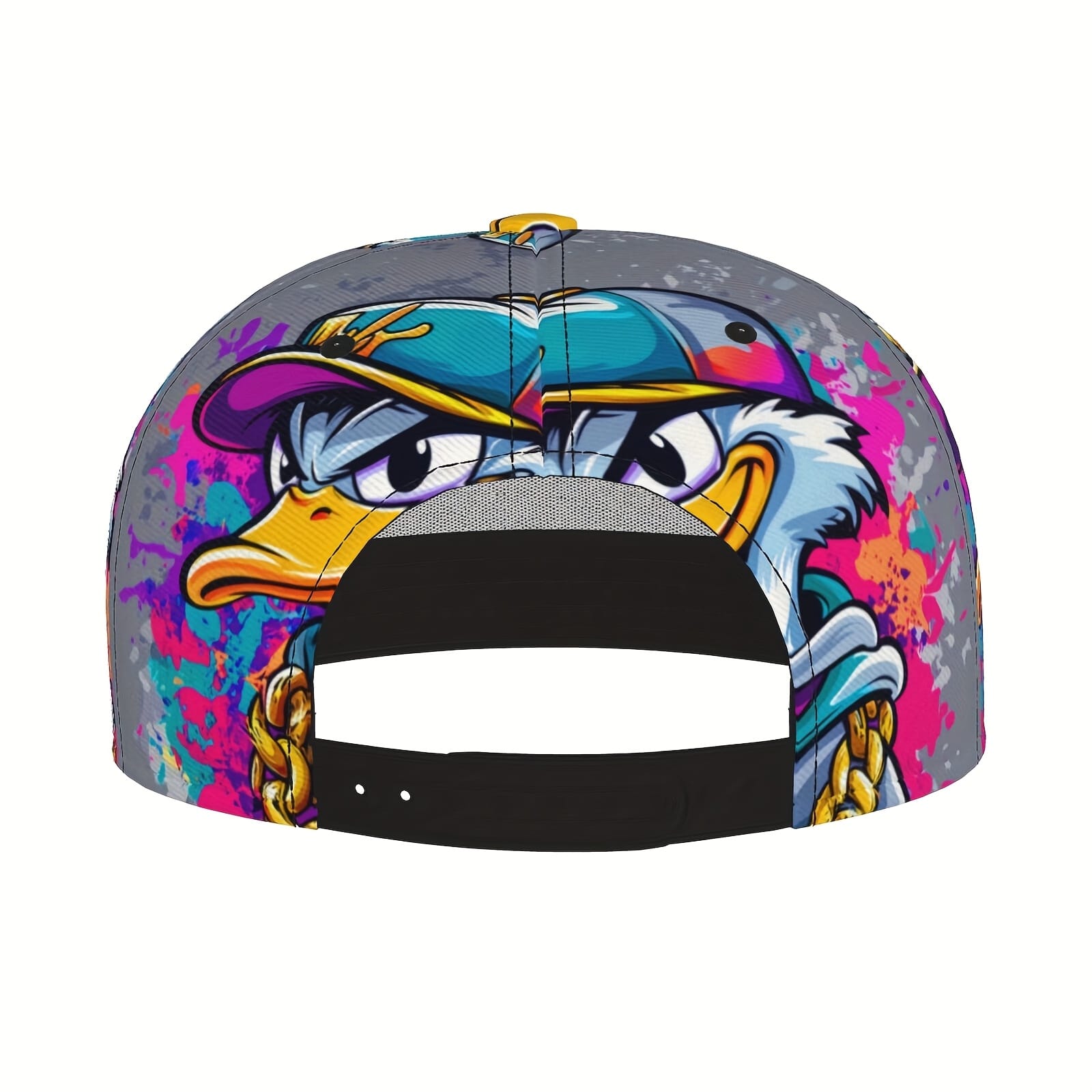 Unisex Adjustable Snapback Baseball Cap - Vibrant Graffiti Cartoon Duck Street Art Design, Lightweight 100% Polyester, Machine Washable, Flat Brim Trucker Hat for Men & Women, Perfect Gift for Father's Day, Mother's Day, Beach & Casual Wear