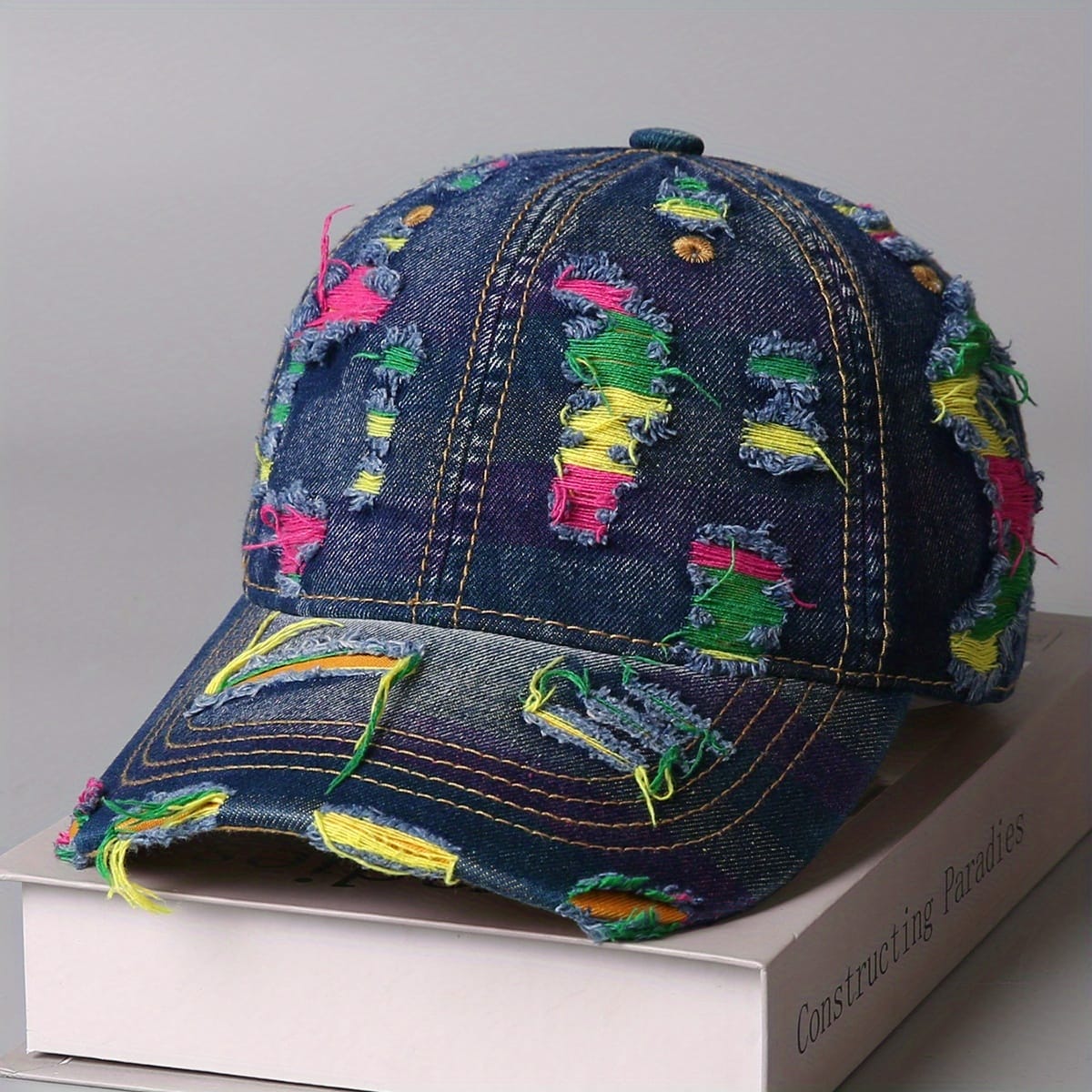 Retro Distressed Washed Denim Baseball Cap - Adjustable Snapback Korean Street Fashion Hat with Random Torn Holes, Breathable Summer Sun Hat for Men & Women