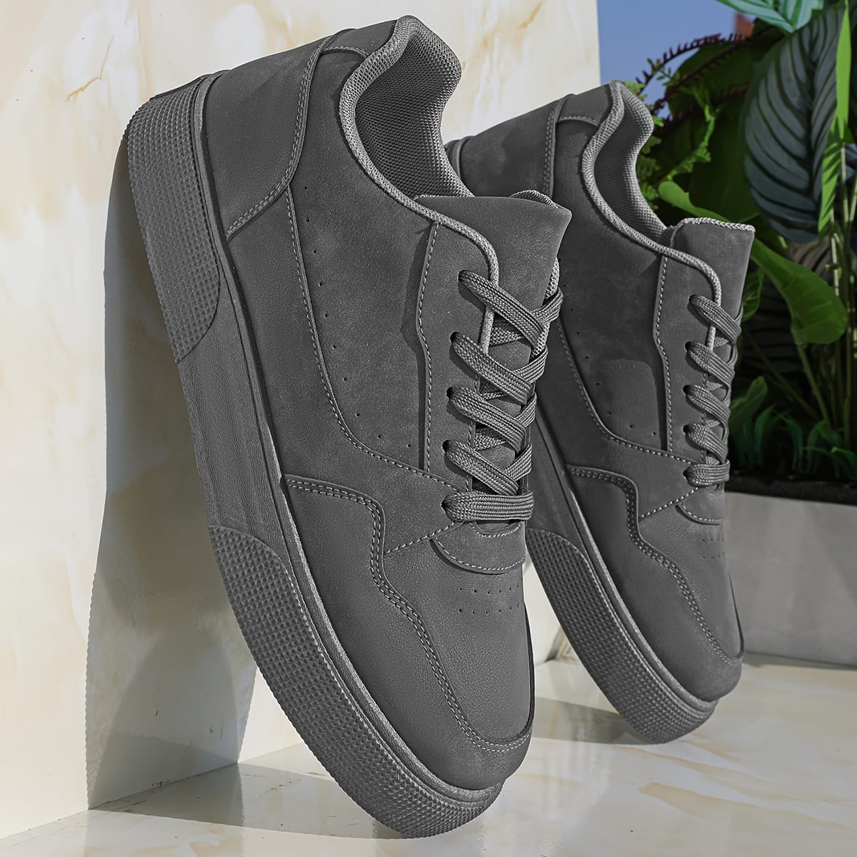 Men'S Fashionable Gray Sneakers - Casual Lace-Up Skate Shoes with Durable PVC Sole, Comfortable Fabric Lining for Hiking, Fitness & Casual Attir