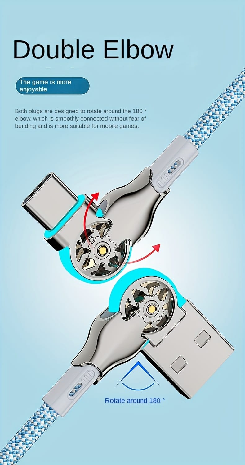 Quick charging data cable type-c micro 2m/1m/0.3m with lightweight dual elbow rotating flash charging suitable for Huawei Honor vivo, Xiaomi Redmi OPPO, OnePlus Samsung Sony Automotive General Android phone charging cable