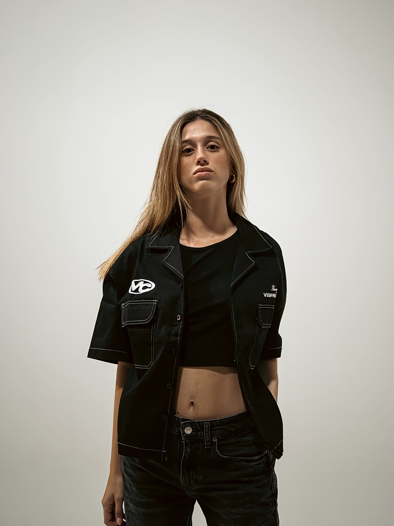 Men's Denim Shirt, Black Classic Denim Shirt, Printed, Embroidered, Bizarre Pattern, Men's Denim Shirt Short Sleeve