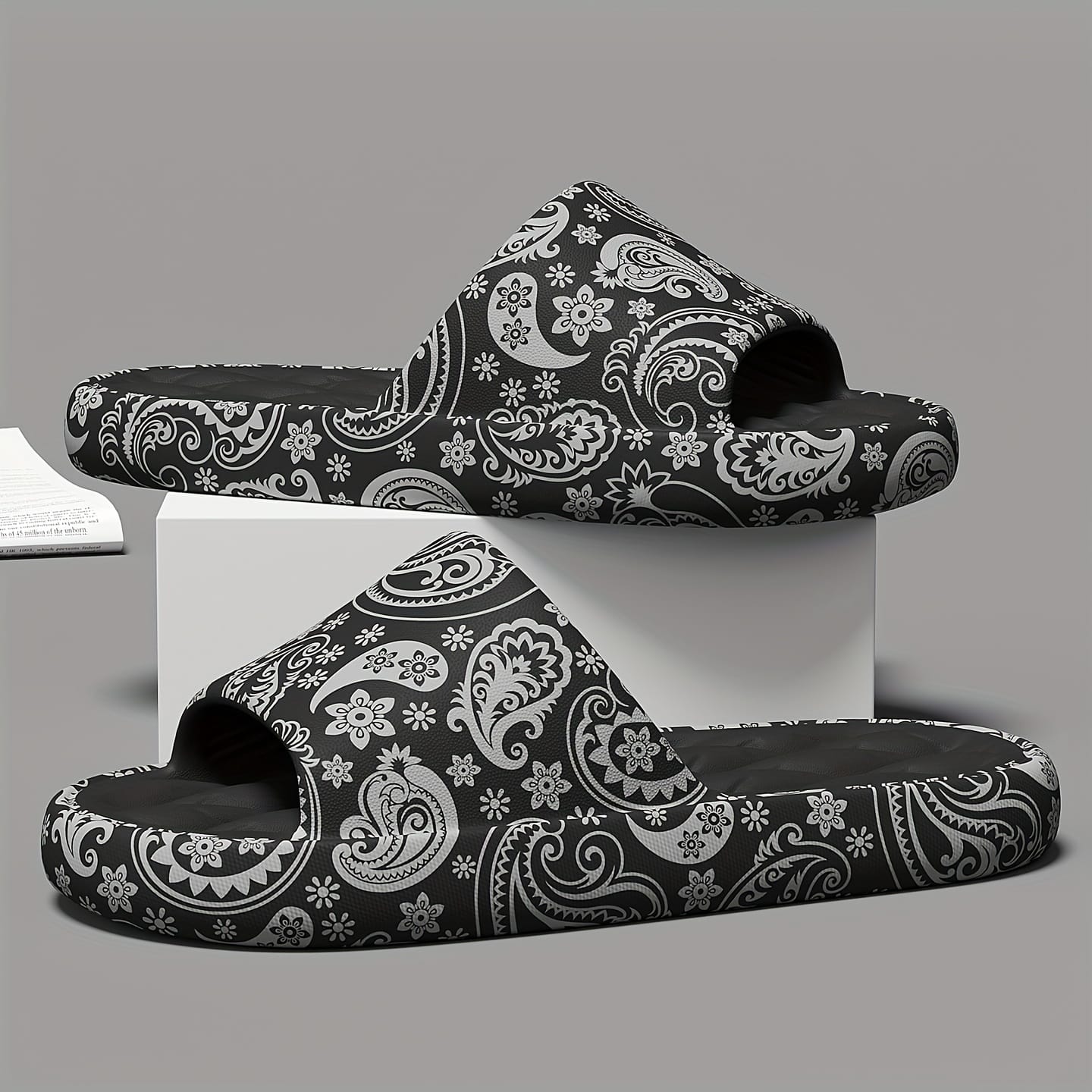 Men'S Large Size Indoor Random Print Casual Slippers, Non-Slip Shower Slip-On Open-Toe Slippers for Outdoor Beach Wear, Couple Slippers