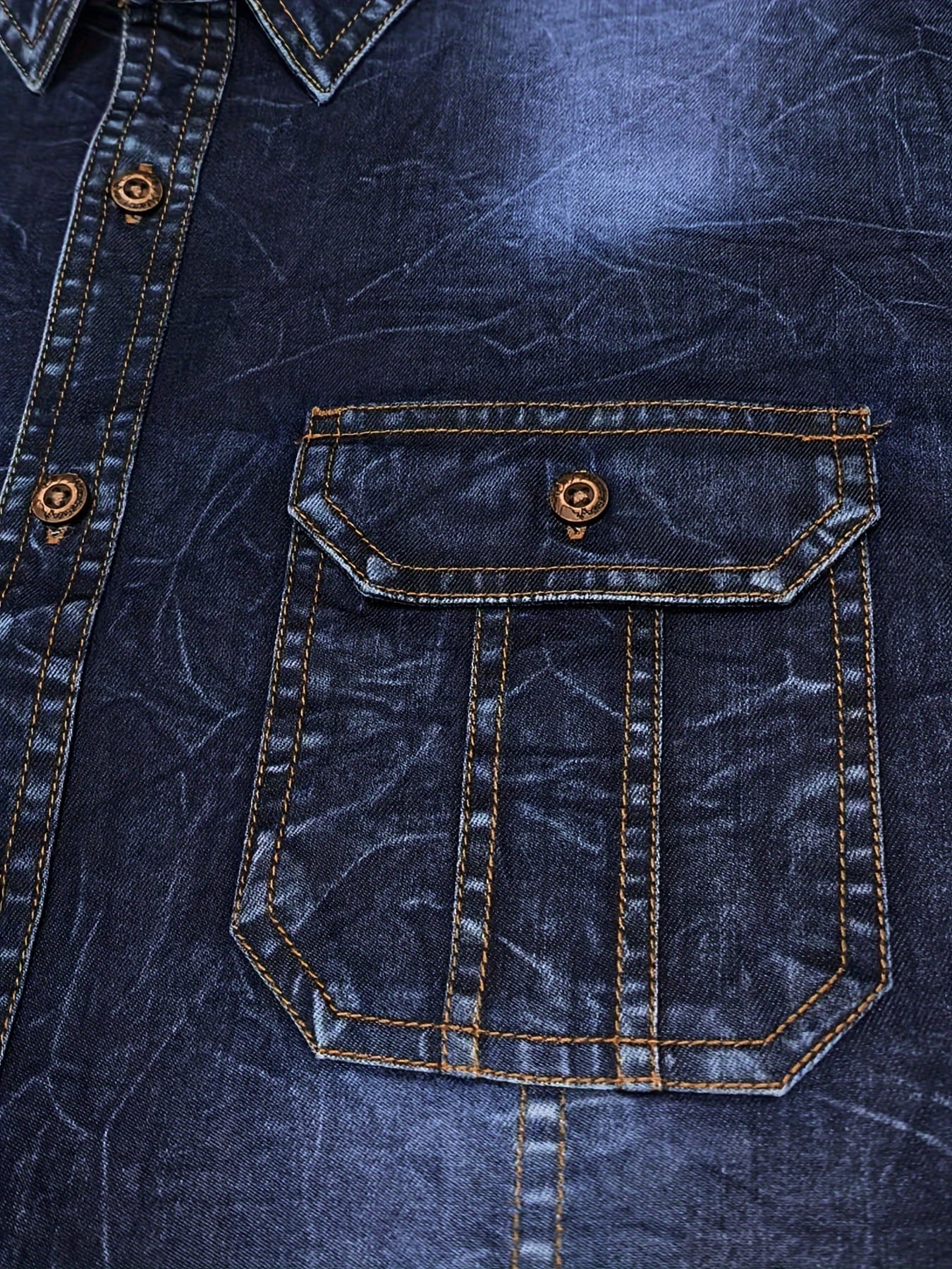 Men'S Slim-Fit Blue Denim Shirt with Double Pockets - Long Sleeve, Button-Up Casual Top for All Seasons, Versatile Fashion, Casual Wear|Slim Fit Shirt|Durable Fabric