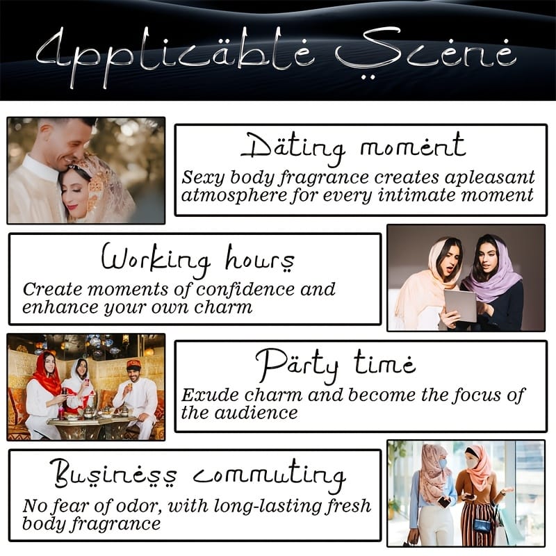 Luxury Arabian Perfume Oil Travel Size - Alcohol-Free Long-Lasting Middle Eastern Fragrance with Floral, Vanilla, amber notes - Elegant Arabian Bottle for Women & Men, Gifts, Dates, Special Events - 3ml/0.1fl.oz Luxury Perfume, Romantic Occasions, Intricate Patterns, Delicate Craftsmanship, Gift Seekers