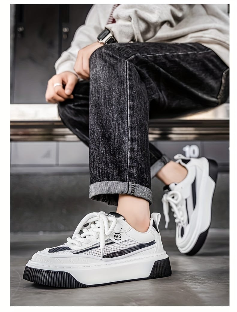 Men'S Low-Top Casual Sneakers - White with Colorful Stripes, Breathable Fabric Lining & Cushioned PVC Sole, Comfortable Round Toe for All-Season Outdoor, Daily Wear & Light Sports, Stylish Sporty Design, Laceup Shoes, Durable Footwear