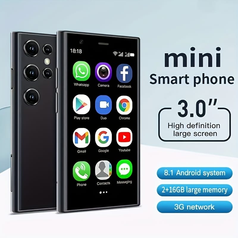 Mini Smartphone, 3G Unlocked Tiny Youngsters Phone, 7.62cm HD Screen, GPS, Pocket Youngsters Phone, Creative Gift for Youngsters, Student Phone, Backup Phone, Android Small Phone, Black