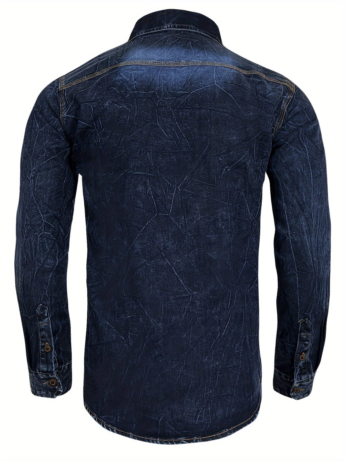 Men'S Slim-Fit Blue Denim Shirt with Double Pockets - Long Sleeve, Button-Up Casual Top for All Seasons, Versatile Fashion, Casual Wear|Slim Fit Shirt|Durable Fabric