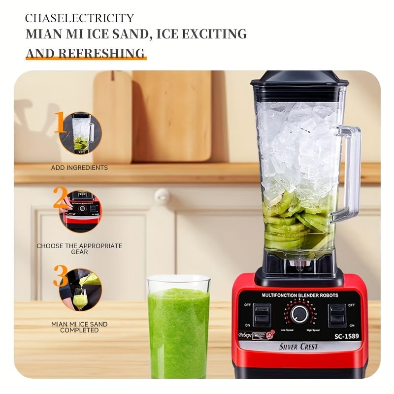 2.5L Large Capacity Dual-Use Blender with Food-Grade ABS Mixing Cup - Powerful Household and Commercial Juicer, Smoothie Maker, and Grinder, No Battery Needed, 120V, US Plug, Commercial Kitchen Equipment | Modern Kitchen Appliance | Durable Plastic Base, Blender