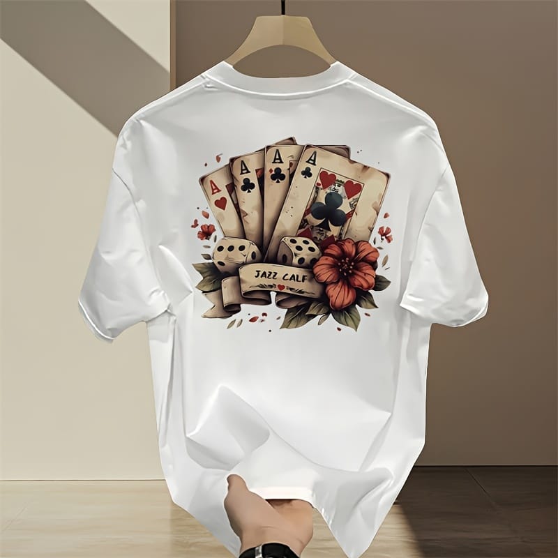 Men'S Heavyweight Cotton Graphic T-Shirt - Summer Casual Oversized Tee with Geometric Print, Round Neck & Short Sleeves, Breathable Regular Fit for Teens & Young Adults, Everyday Comfort, Bold Print Shirt, Durable Fabric