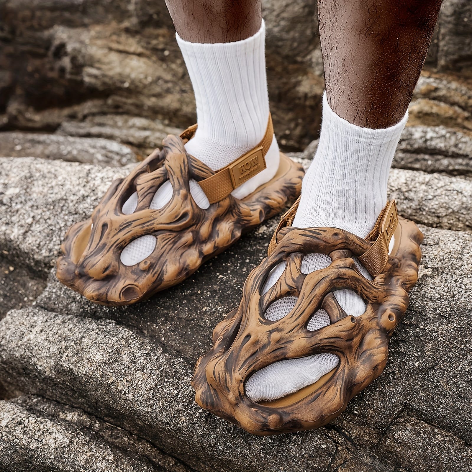 Tree Root Design Slip-On Sandals with Removable Back Strap, Non-Slip EVA Sole, Comfortable Casual Shoes for Men and Women, Perfect for Beach, Indoor, and Outdoor Use, Strappy Sandals