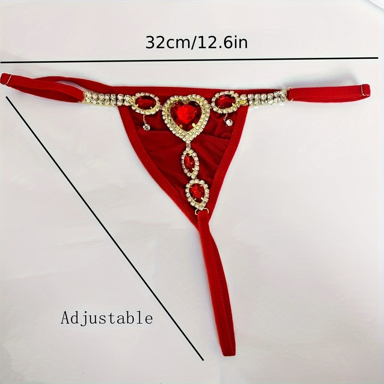 2025 New Red Heart Rhinestone Fringe Stretchy Panties Adjustable Bikini Body Chain for Women