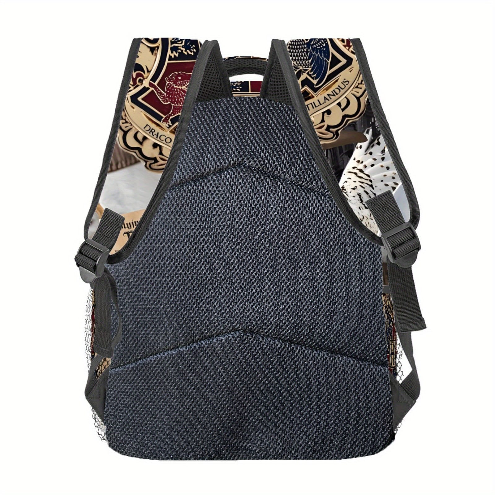 1pc WB Harry Potter Hogwarts School of Witchcraft & Wizardry Men's Backpack - Stylish 2D Print Design with House Crests, Charming Vintage Newspaper Clippings & Marauder's Map Print, Durable Fabric, Hand Washable for Commuting, Travel, Camping, Street Style, Casual Outing Bag, Magical Theme Bag, Organized Compartments, Fabric Backpack, Daily Commute, Retro Aesthetic, Quality Stitching, Fantasy Lovers