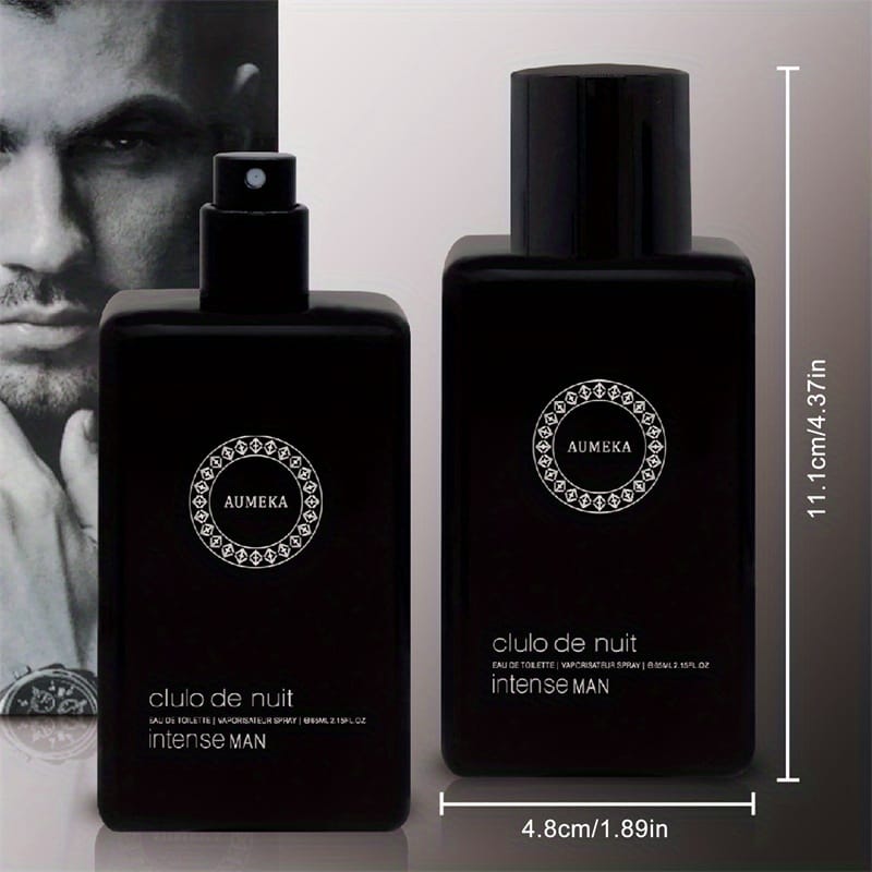 AuMEKA Clulo de Nuit Intense Men'S Eau de Toilette & Vaporisateur Spray Luxury Glass Bottle with Black Label, Woody Floral Scent, Sulfate-Free Perfume for Men, Sophisticated Design, Premium Packaging