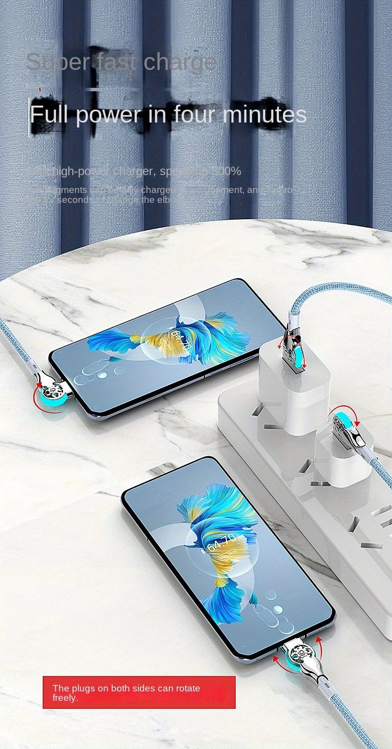 Quick charging data cable type-c micro 2m/1m/0.3m with lightweight dual elbow rotating flash charging suitable for Huawei Honor vivo, Xiaomi Redmi OPPO, OnePlus Samsung Sony Automotive General Android phone charging cable