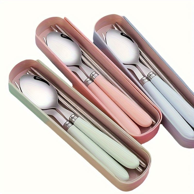 1pc Polished Stainless Steel Portable Cutlery Set with Storage Box - Perfect for everyday use with picnics, camping, and camping cookware