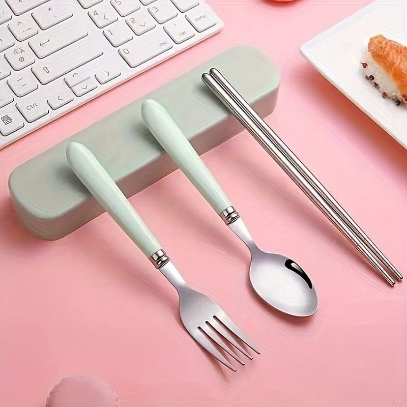 1pc Polished Stainless Steel Portable Cutlery Set with Storage Box - Perfect for everyday use with picnics, camping, and camping cookware