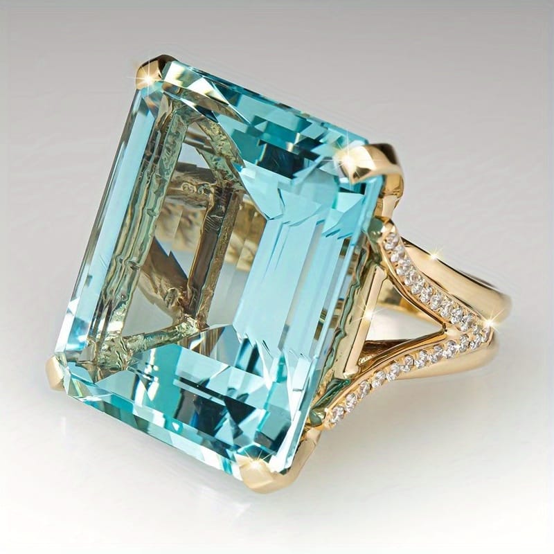 A Stylish And Luxurious Gold-Plated Ring with Square Sparkling Cubic Zirconia, The Perfect Gift for a Birthday, Christmas, And Anniversaries.