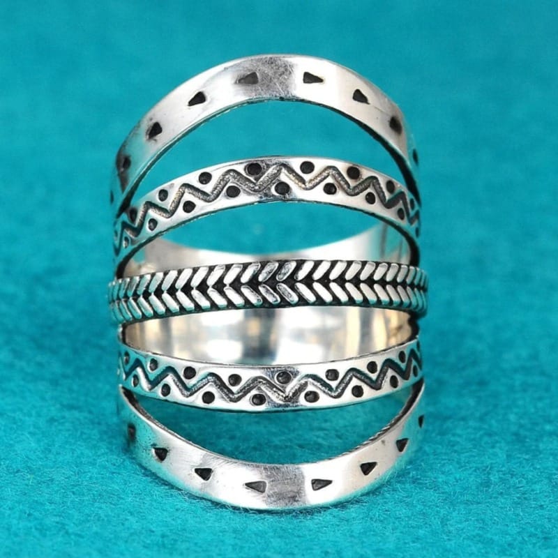 Simple Retro 5 Band Different Patterns Wide Rings for Women Daily Party Summer Vacation Style Accessories