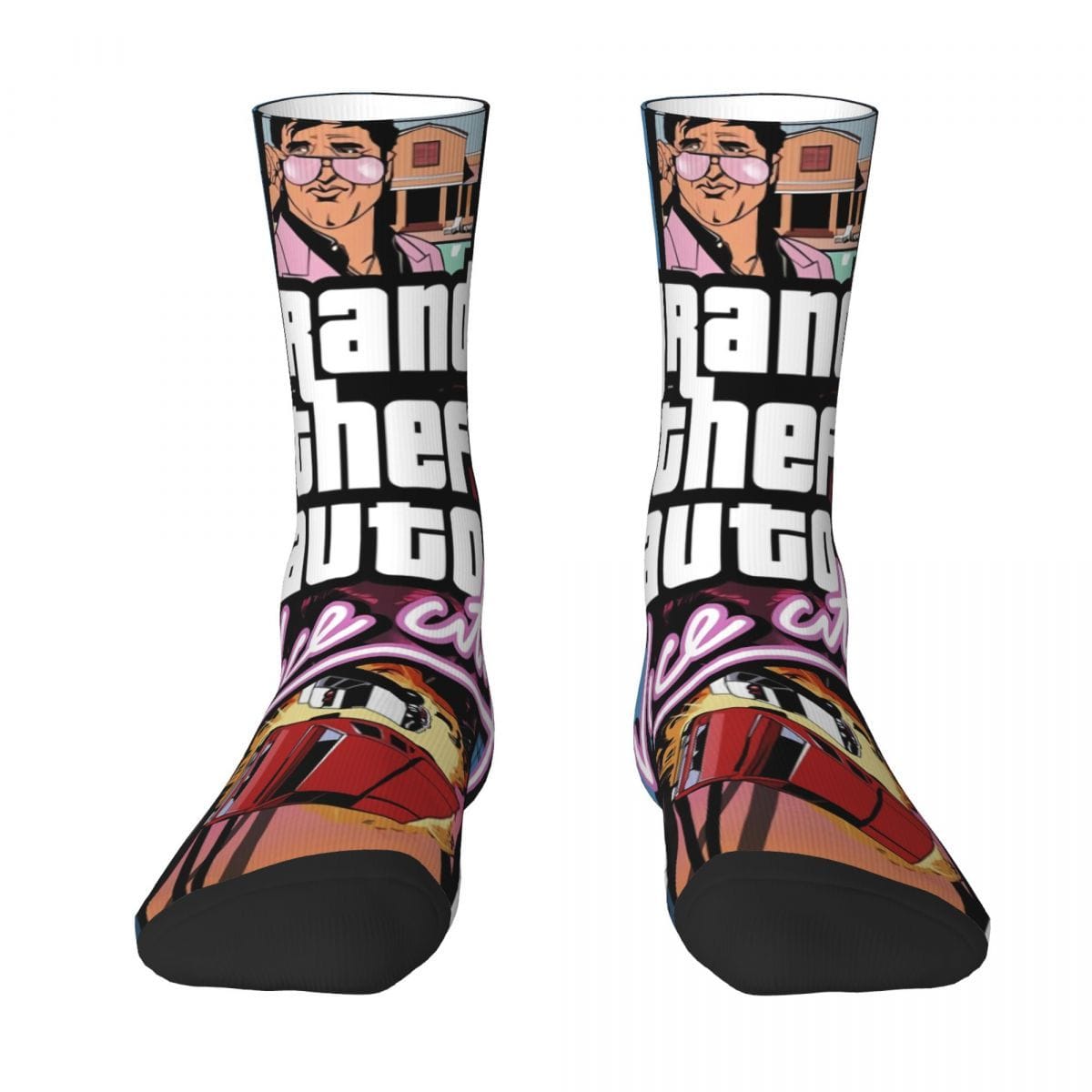 1 Pair Novelty Crew Socks - Polyester & Spandex Blend, Street Hip-Hop Style with Vibrant Random Prints, Comfortable Stretchy Unisex Socks for Men & Women, Machine Washable, Casual Footwear, Playful Design, Durable Construction