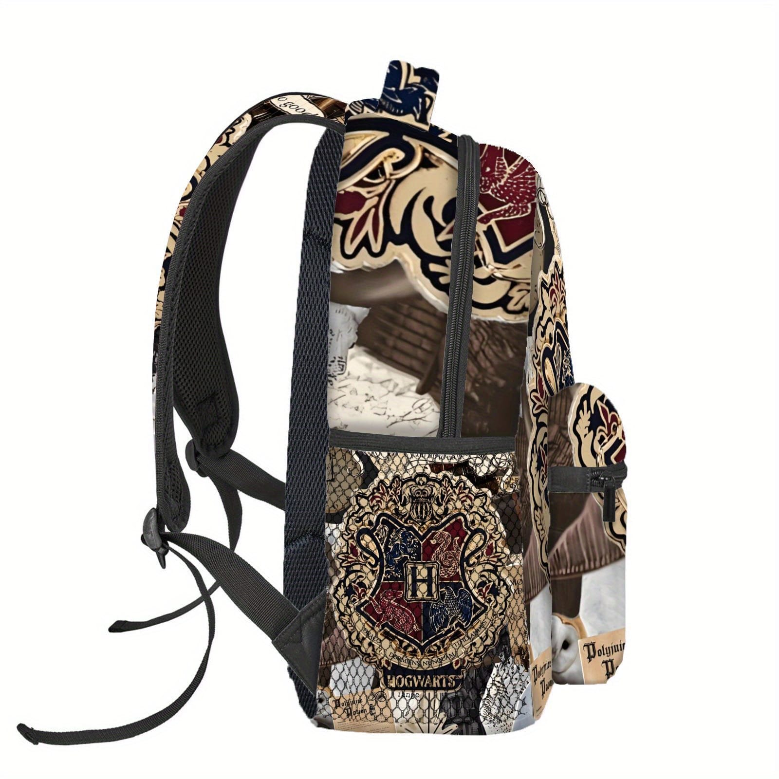 1pc WB Harry Potter Hogwarts School of Witchcraft & Wizardry Men's Backpack - Stylish 2D Print Design with House Crests, Charming Vintage Newspaper Clippings & Marauder's Map Print, Durable Fabric, Hand Washable for Commuting, Travel, Camping, Street Style, Casual Outing Bag, Magical Theme Bag, Organized Compartments, Fabric Backpack, Daily Commute, Retro Aesthetic, Quality Stitching, Fantasy Lovers
