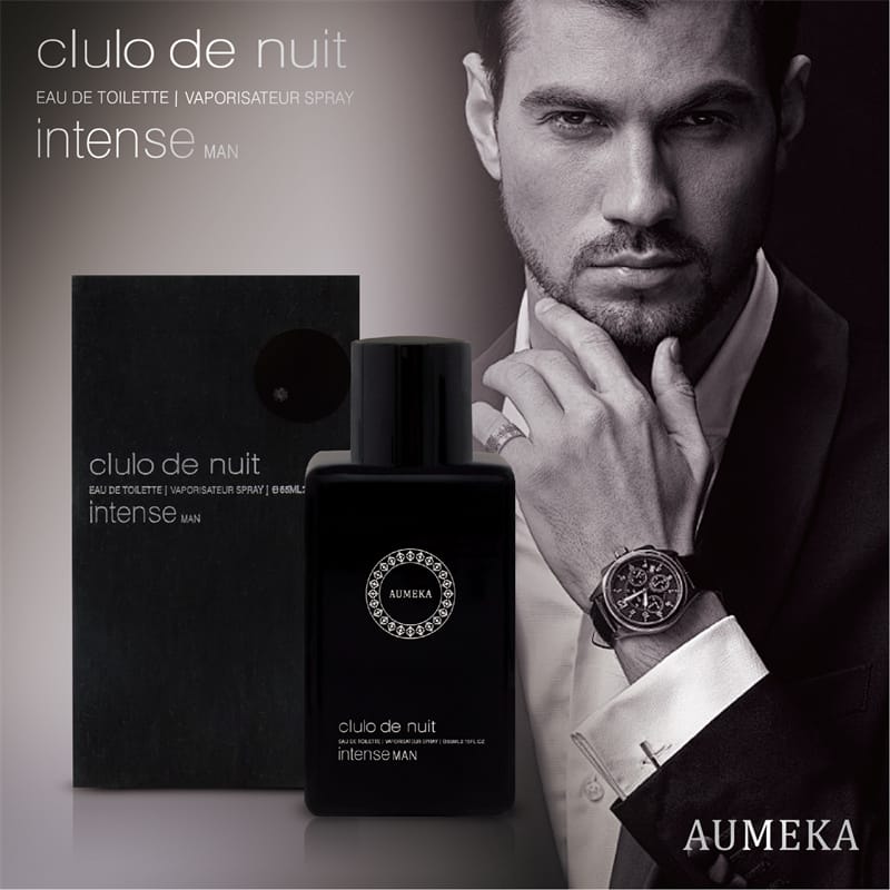 AuMEKA Clulo de Nuit Intense Men'S Eau de Toilette & Vaporisateur Spray Luxury Glass Bottle with Black Label, Woody Floral Scent, Sulfate-Free Perfume for Men, Sophisticated Design, Premium Packaging