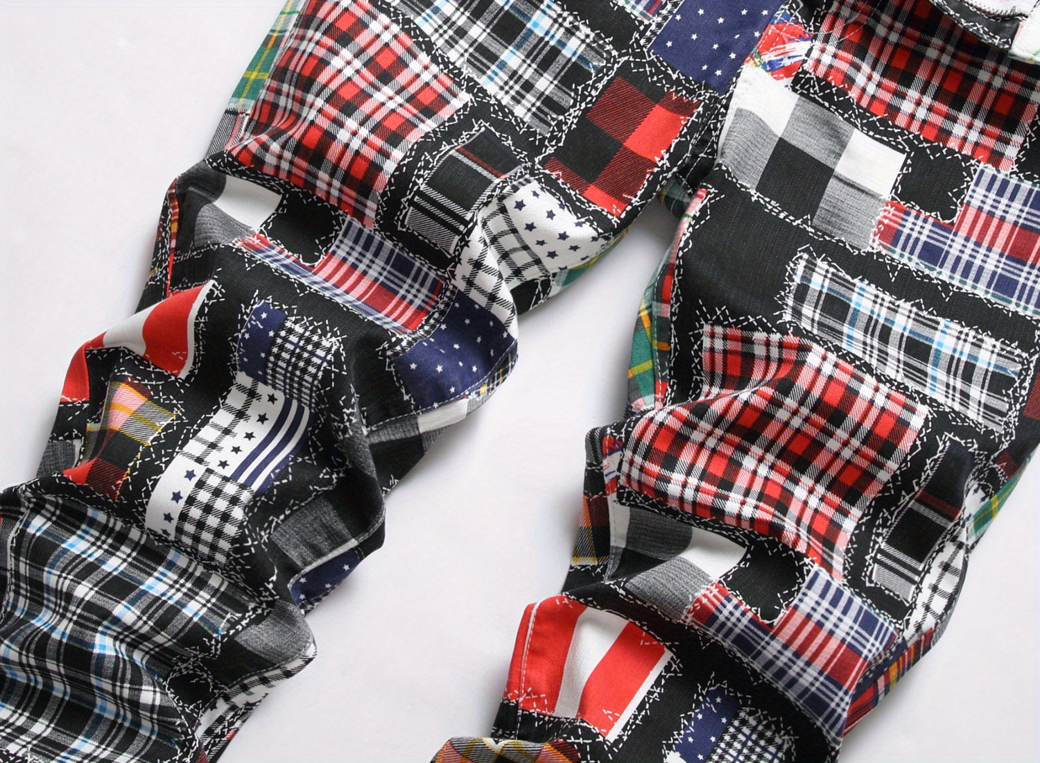 Men's Skinny Jeans - Slim Fit Pants with Multi-Color Plaid Patterns (Red/Black/White/Blue/Gray/), No Belt Loops, Machine Washable for Party & Casual Attire - Teens & Adults, Streetwear Style, Bold Prints, Quality Stitching, Fashion Bottoms, Young Adults