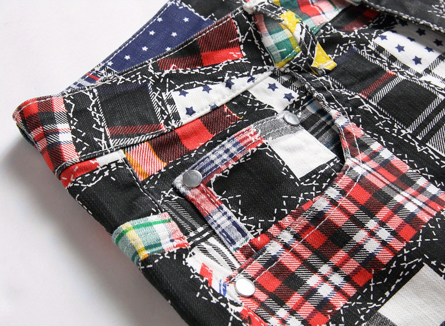 Men's Skinny Jeans - Slim Fit Pants with Multi-Color Plaid Patterns (Red/Black/White/Blue/Gray/), No Belt Loops, Machine Washable for Party & Casual Attire - Teens & Adults, Streetwear Style, Bold Prints, Quality Stitching, Fashion Bottoms, Young Adults