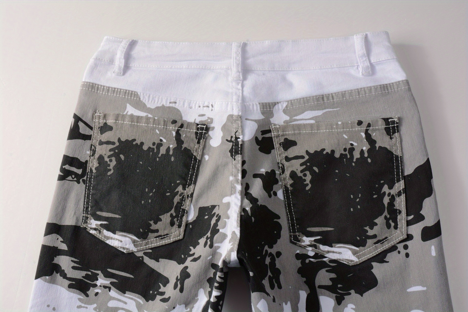 2023 New Arrival Men'S Slim-Fit Stretch Denim Jeans with Camo Print - White, Black & Gray, Casual Streetwear Style, Comfortable Outdoor Hiking Pants for All Seasons, Hiking Pants, Trendy Streetwear, Medium Elasticity