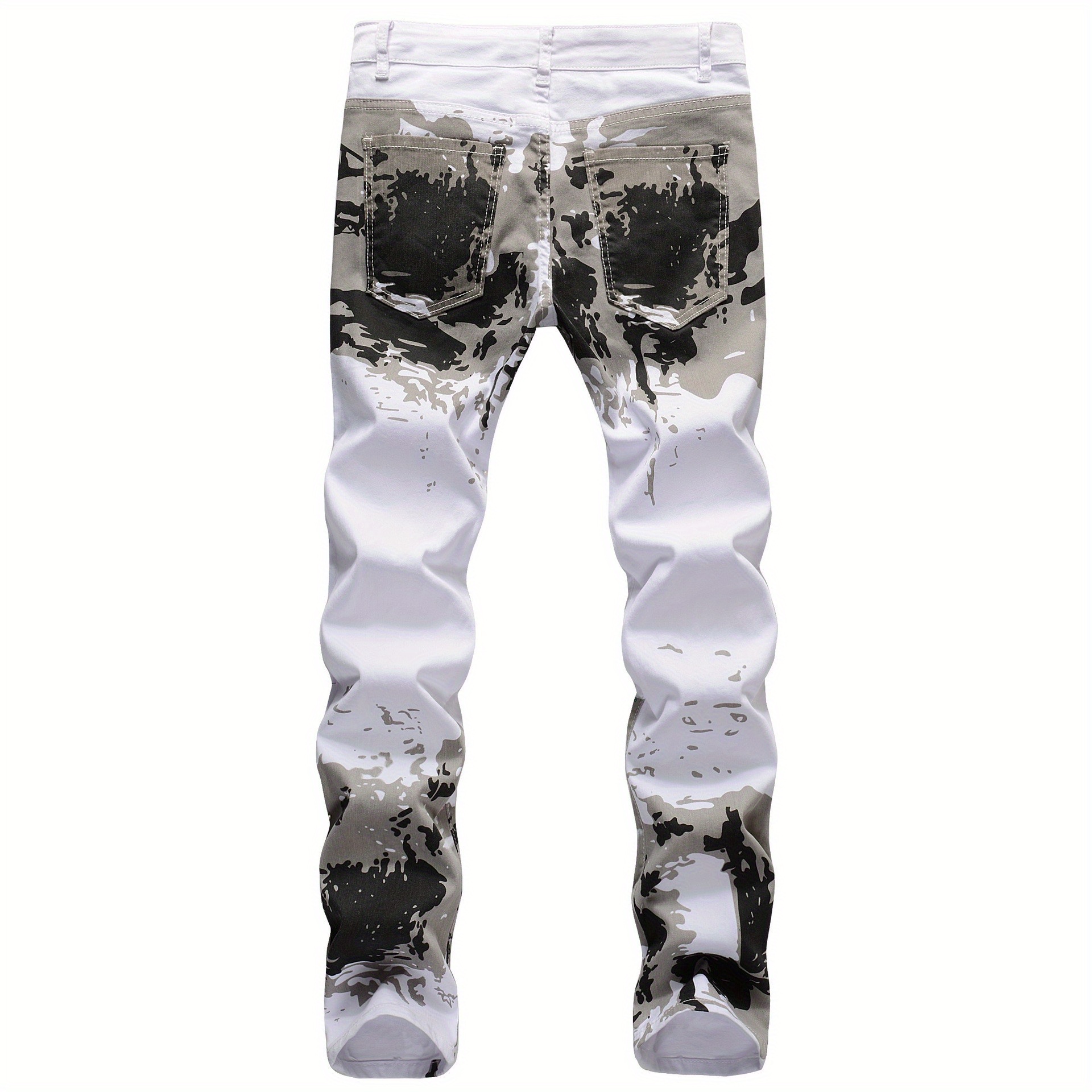 2023 New Arrival Men'S Slim-Fit Stretch Denim Jeans with Camo Print - White, Black & Gray, Casual Streetwear Style, Comfortable Outdoor Hiking Pants for All Seasons, Hiking Pants, Trendy Streetwear, Medium Elasticity