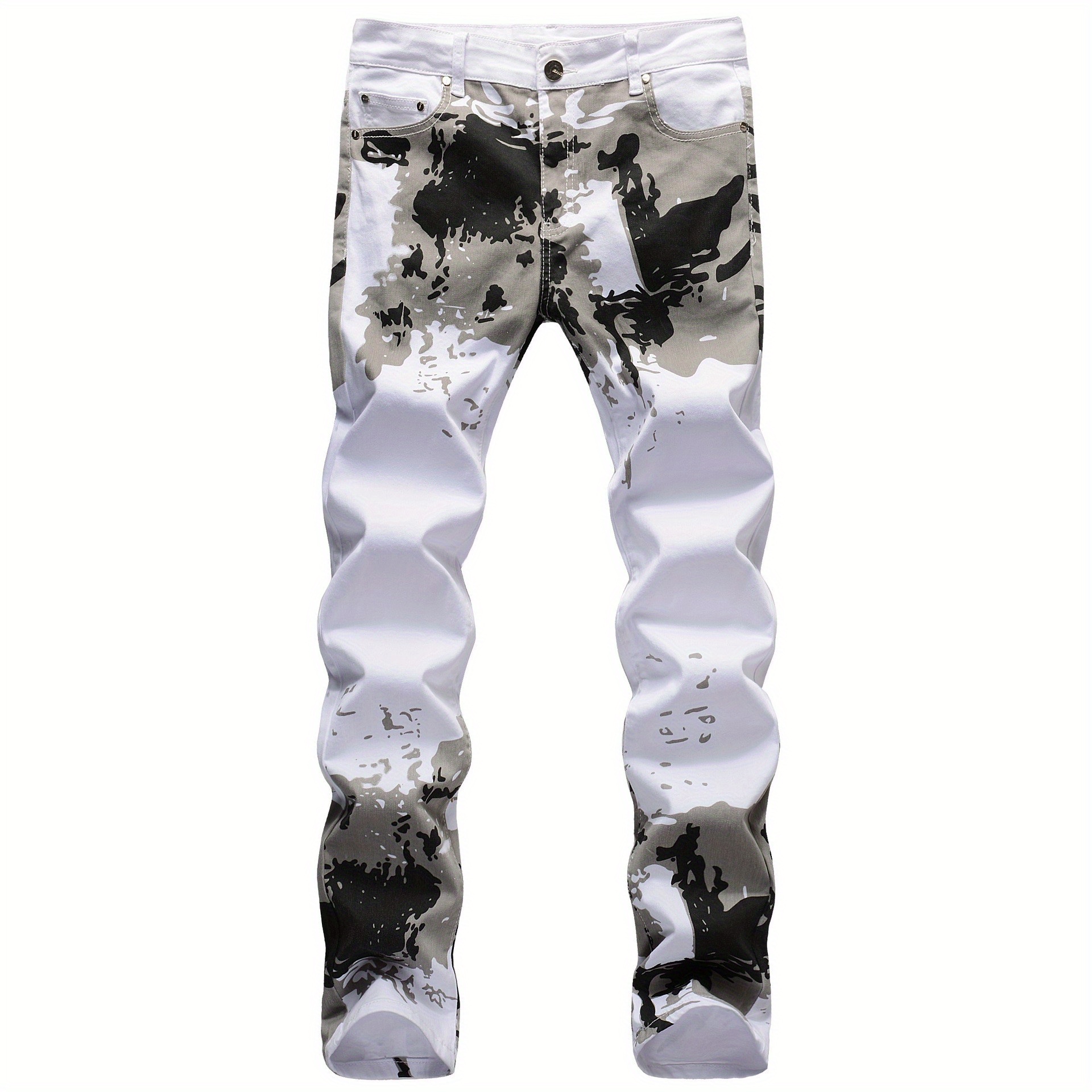 2023 New Arrival Men'S Slim-Fit Stretch Denim Jeans with Camo Print - White, Black & Gray, Casual Streetwear Style, Comfortable Outdoor Hiking Pants for All Seasons, Hiking Pants, Trendy Streetwear, Medium Elasticity