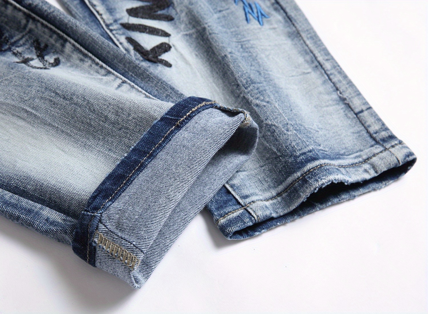 European and American Hip-Hop Street Style Daily Ultra-Thick Embroidered Stretch Slim Fit Straight-Leg Jeans for Men, Outdoor Casual Pants