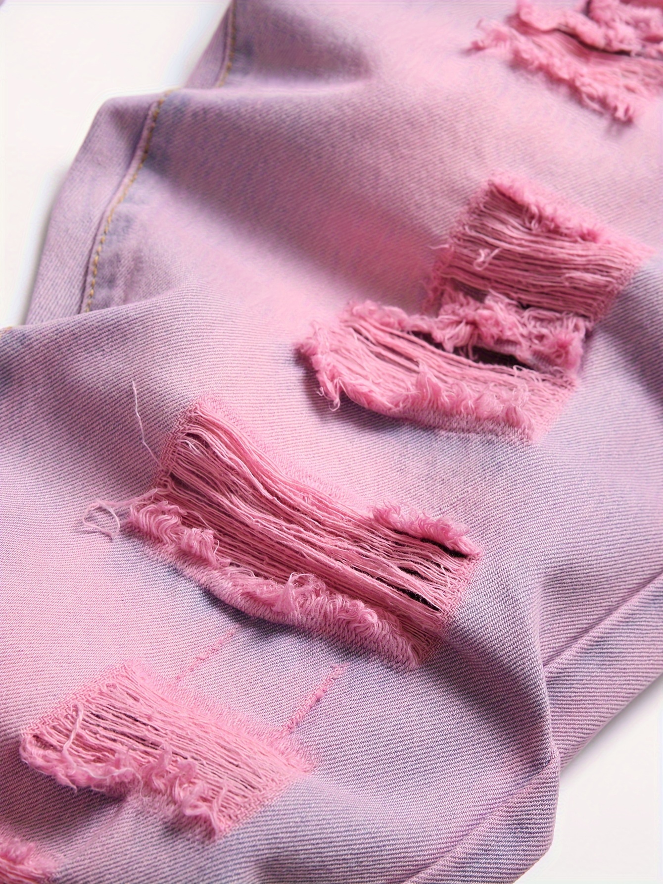 European and American Men's Pink Ripped Slim Fit Straight-Leg Jeans