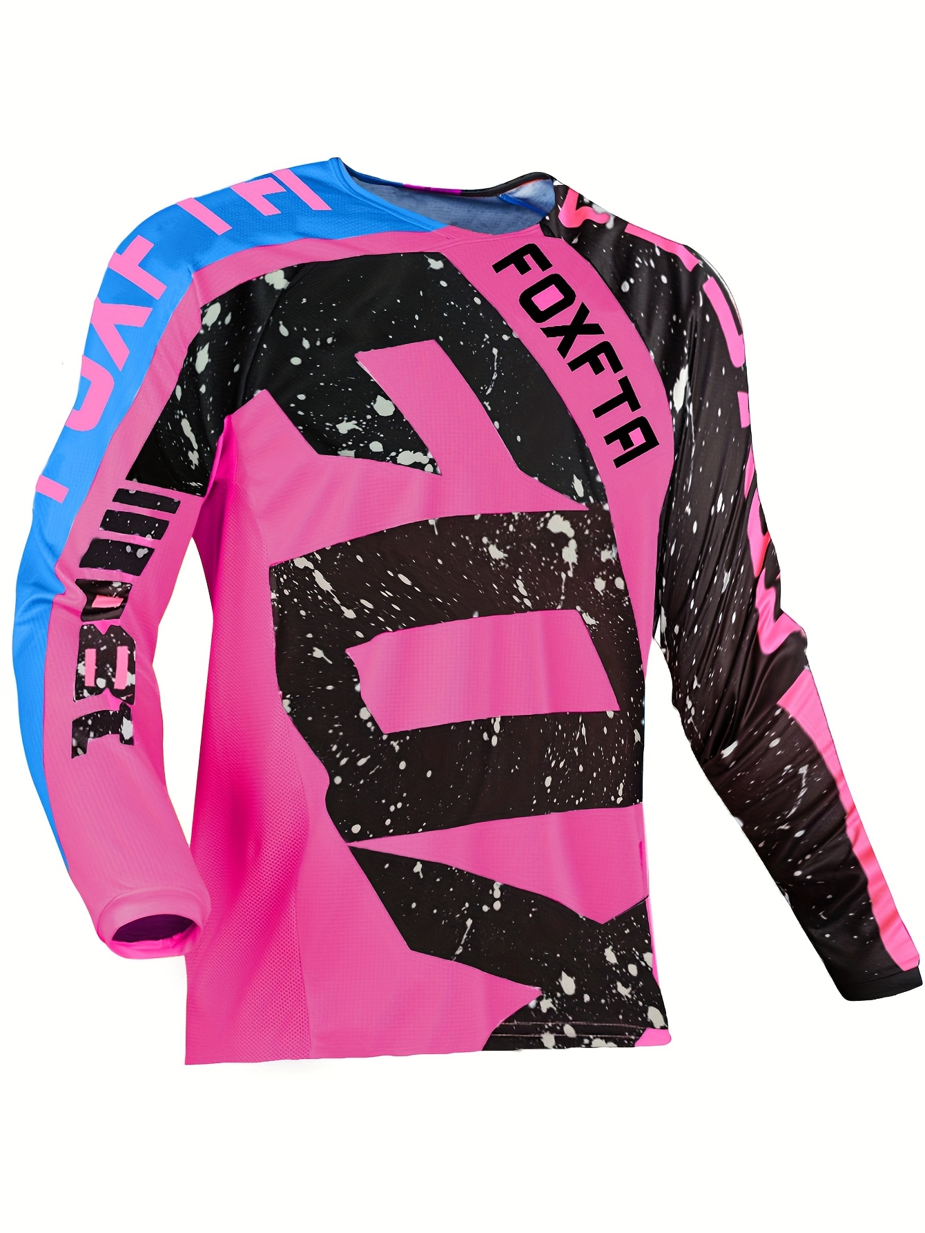 Men'S High-Performance Motocross Jersey - Breathable, Quick-Dry Cycling Shirt for BMX, MTB, ATV, and Fishing - Pink & Blue Graphic Design, Lightweight & Versatile for All Seasons, Cycling Shir