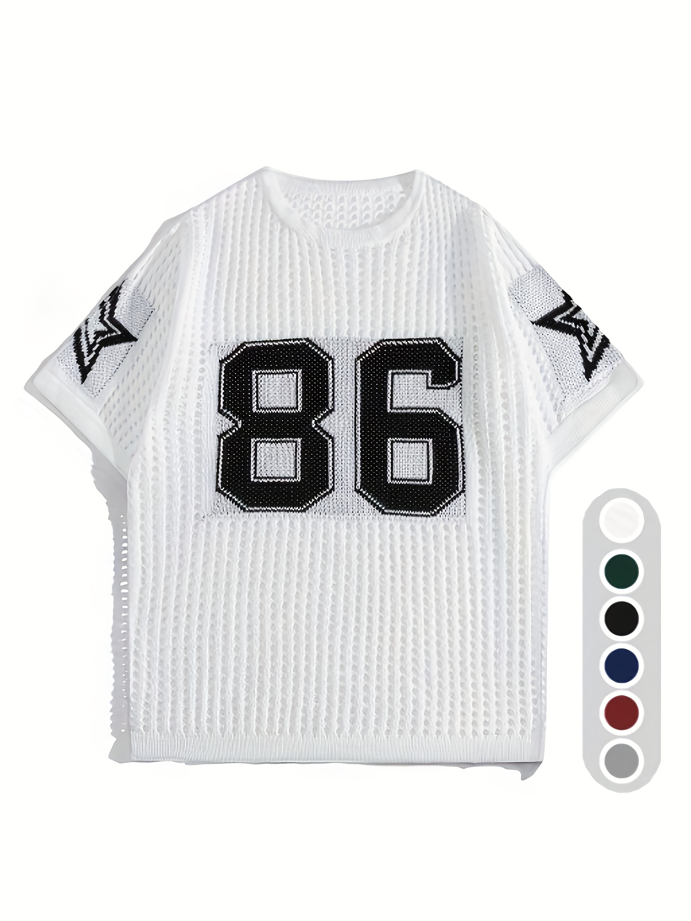 Men'S Summer Color-Blocked Hollow Star Pattern Street Casual Knitted Jersey