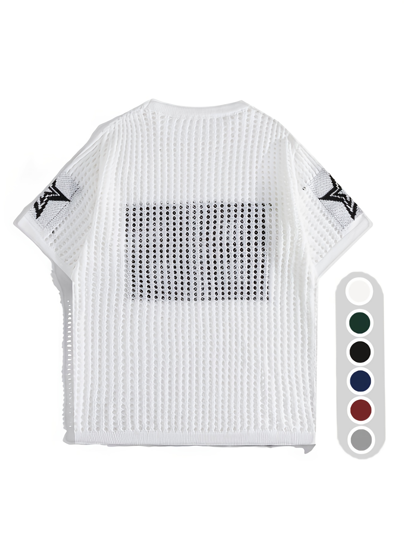 Men'S Summer Color-Blocked Hollow Star Pattern Street Casual Knitted Jersey