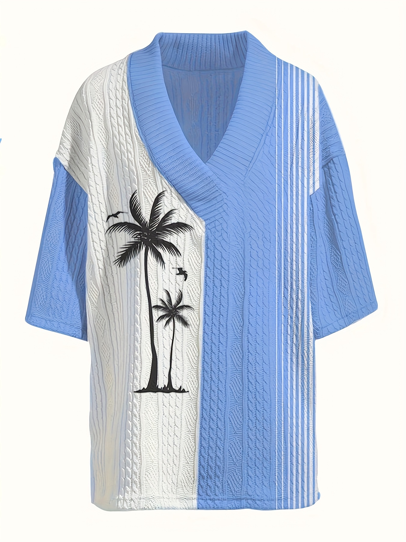 Casual jacquard Men's set: Summer loose short-sleeved knitted top and shorts