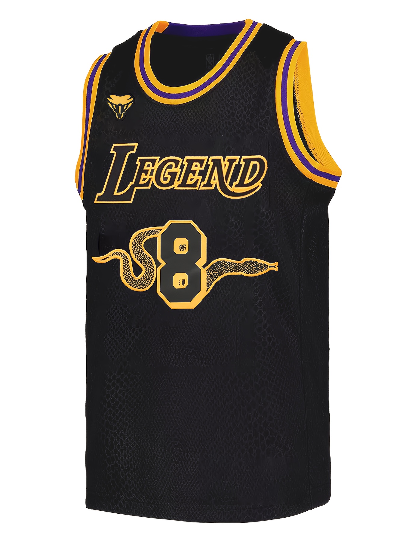 Men's Black Jersey #24 - Tribute Design with Embellished Lettering & Number 8 Emblem, Loose-Fit Retro Sportswear for Training, Outdoor & Casual Wear, All-Season Comfort, Machine Washable (Adult Men)