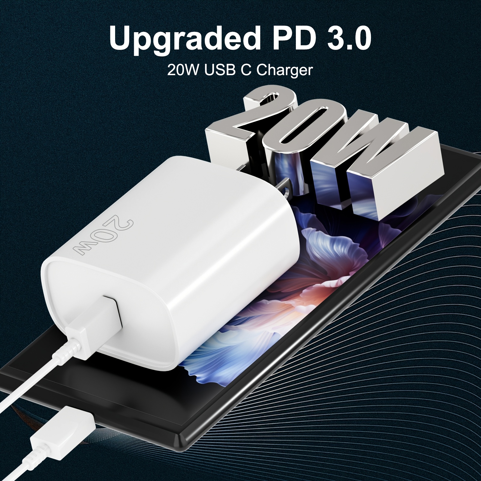 3 Sets of 20W USB-C Wall Chargers with 182.88cm Cables, PD 3.0 Fast Charging Adapters, Universal Compatibility, Lightweight Design, 110V/220V Operation, 10-20W Output Power, US Plug, No Battery Included