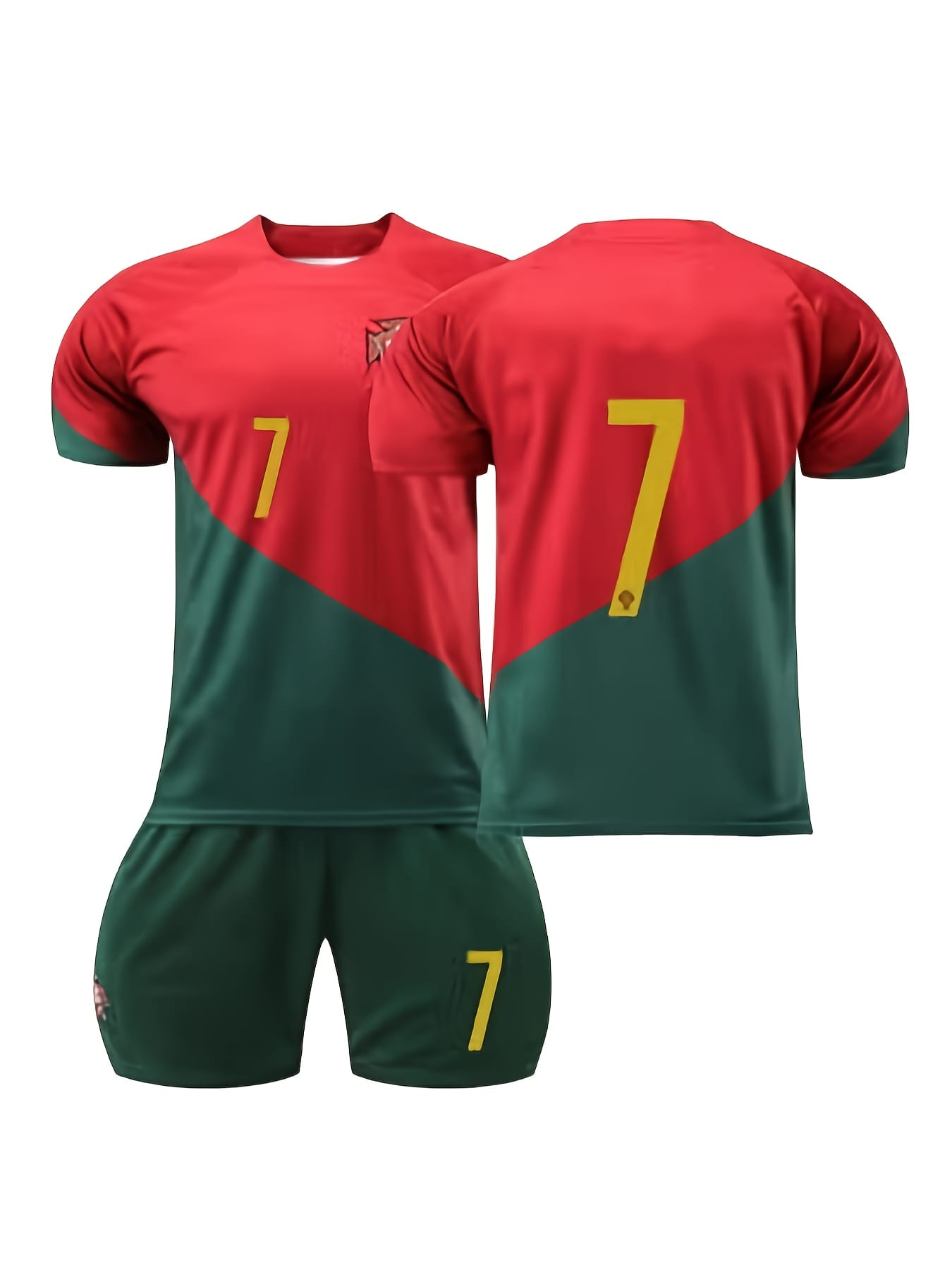 Men'S Soccer Training Shirt 2025 Summer - Short Sleeve, Geometric Pattern, Maroon & Green, Regular Fit with Number 7 Design, Casual Crew Neck, Breathable Fabric for Sports & Casual Wear, Soccer Shirt