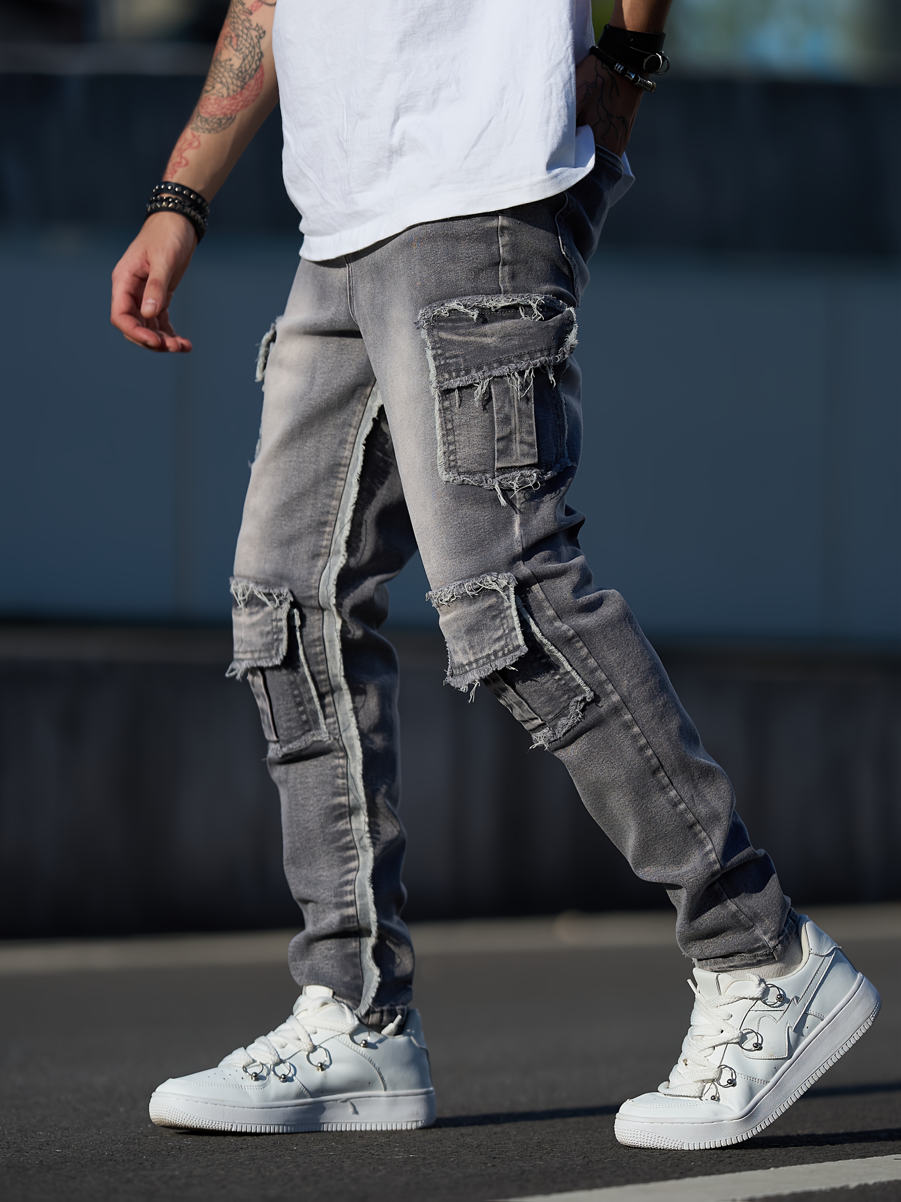 Men'S Heavy-Duty Work Pants - Non-Stretchy Slim Fit Jeans with Multiple Utility Pockets, All-Season Everyday & Formal Pants for Construction, Office, Casual Outfits - Machine Washable Vintage Industrial Style, Construction Attire, Durable Fabric, Urban Style, Sturdy Construction, Urban Professionals