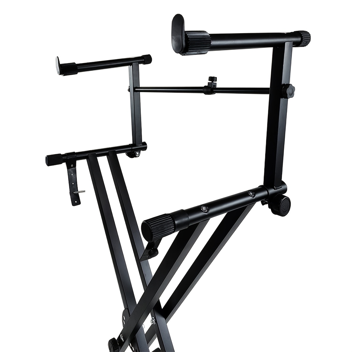 Pro Series Heavy-Duty Portable 2-Tier Keyboard Stand with Locking System & Sturdy A-Frame Design - Heavy-Duty Construction, Adjustable Height, Space-Saving Sturdy Legs for Piano/Keyboards - Ideal for Studios, Performances, Practice - Compatible with Grand/Piano/Stage Pianos (Locking Straps Included) - Sleek Black Color, Sturdy Frame & Legs, Secure Locking Mechanism for Stability & Safety, Keyboard Piano Hanger, Piano Portable Lightweight Stand, Double Layer Keyboard Stand,