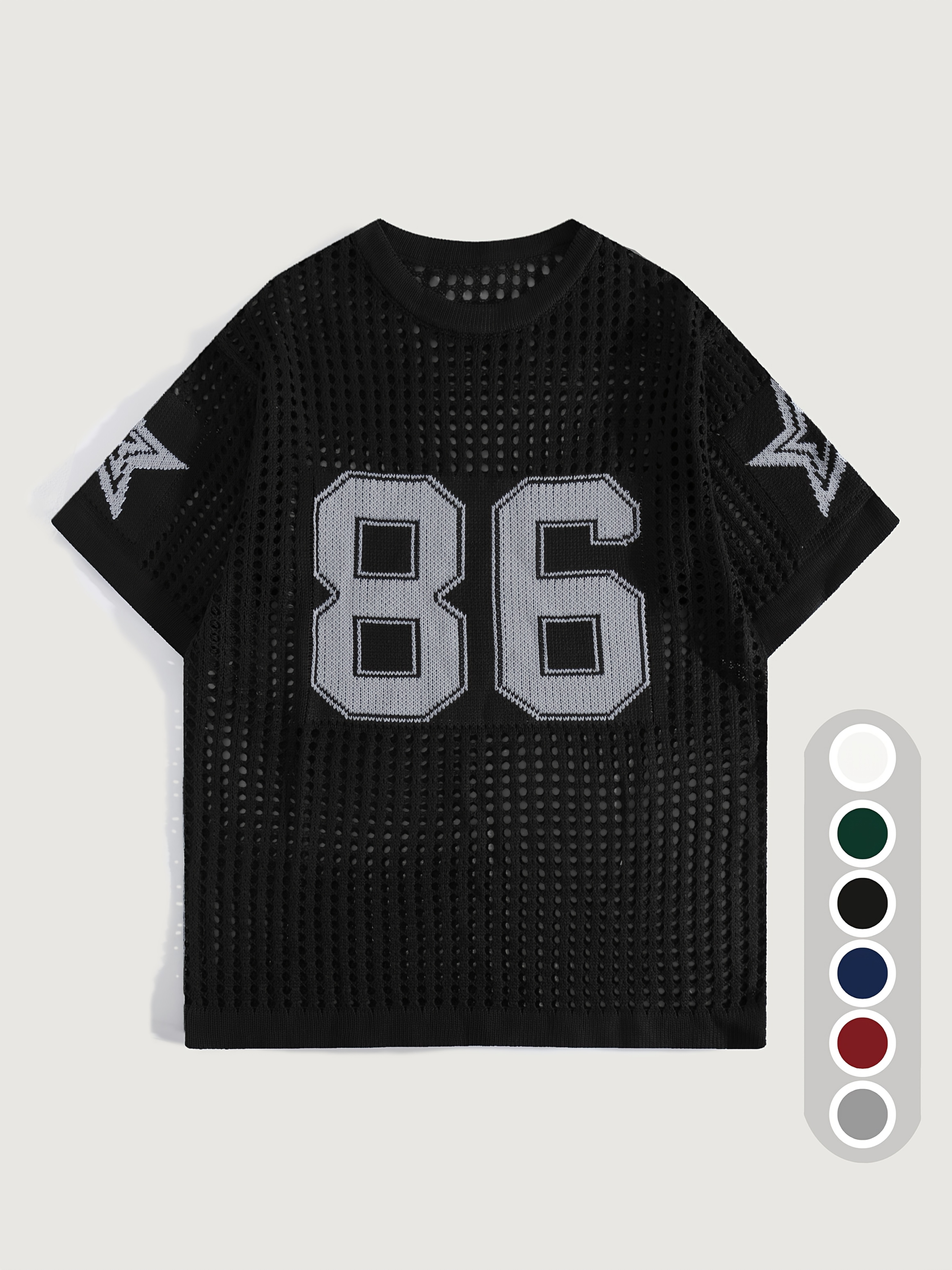 Men'S Summer Color-Blocked Hollow Star Pattern Street Casual Knitted Jersey