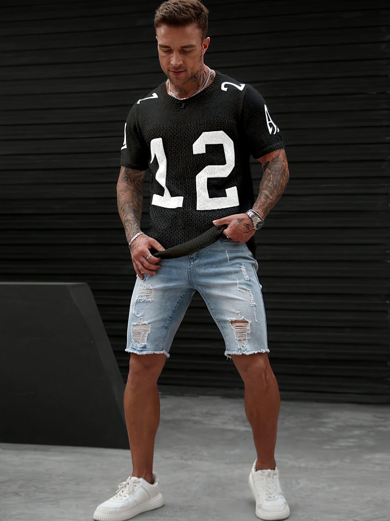 Men'S Green & Golden Number 12 Football Jersey - Casual Knit Crew Neck Pullover with Geometric Pattern, Regular Fit for Summer Wear, Sports Fan Apparel | Geometric Pattern Top | Stretchy Fabric, Football Shirt