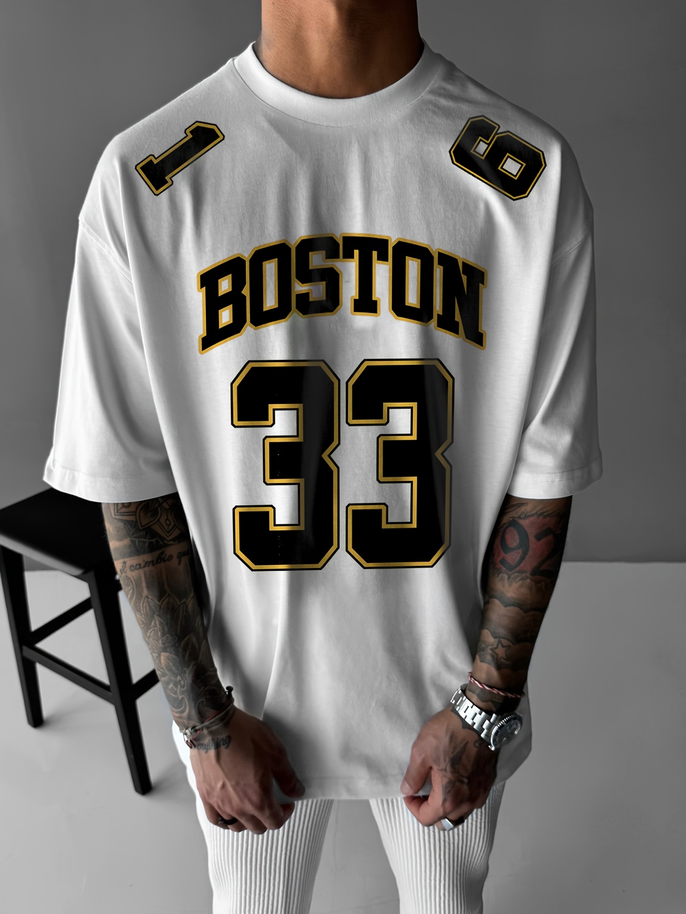 Men'S Boston 33 Jersey T-Shirt - Pink Casual Summer Tee with Black Number & Letter Print, Loose Fit Round Neck Tshirt for Adults, Fan Apparel, Comfortable Clothing, Durable Fabric, Perfect for Outdoor