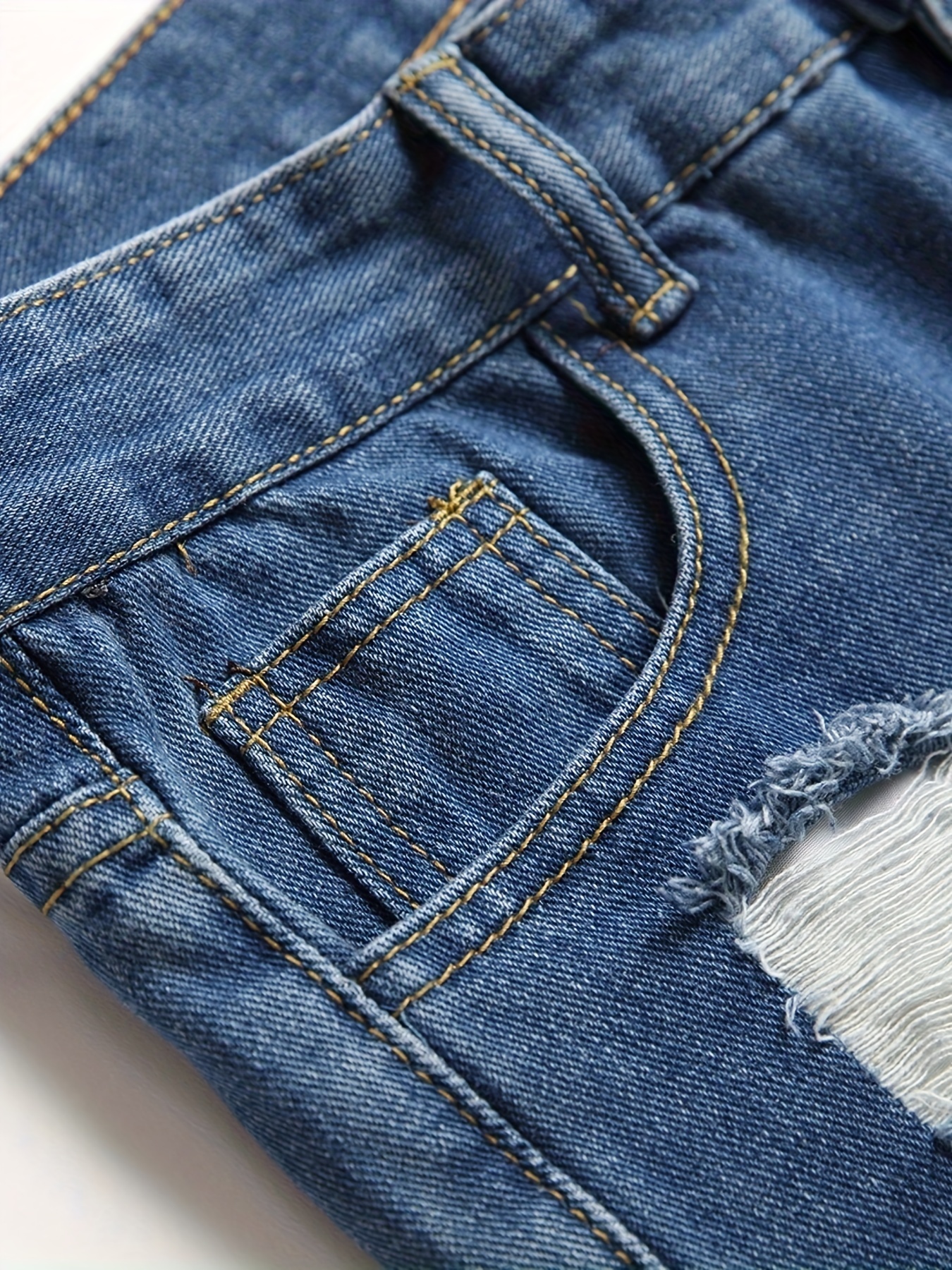 Oushen New Men's Embroidered Doll Jeans with Ripped Holes, Youth Trendy Slim Fit Long Pants